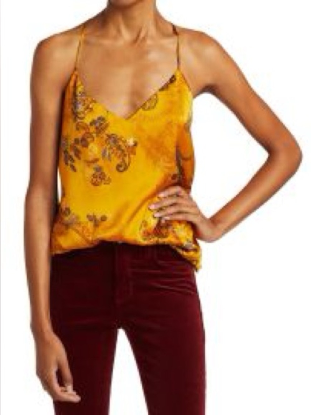 L’agence Never have I ever Mustard Yellow silk tank Floral Cami nyc alc theory L - Picture 6 of 7